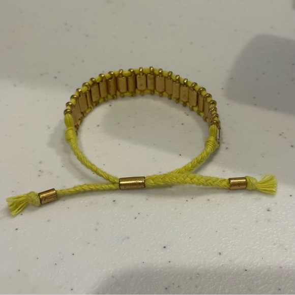 J. Crew Bracelet - yellow string adjustable w/ gold & clear baguette crystals - Picture 13 of 14